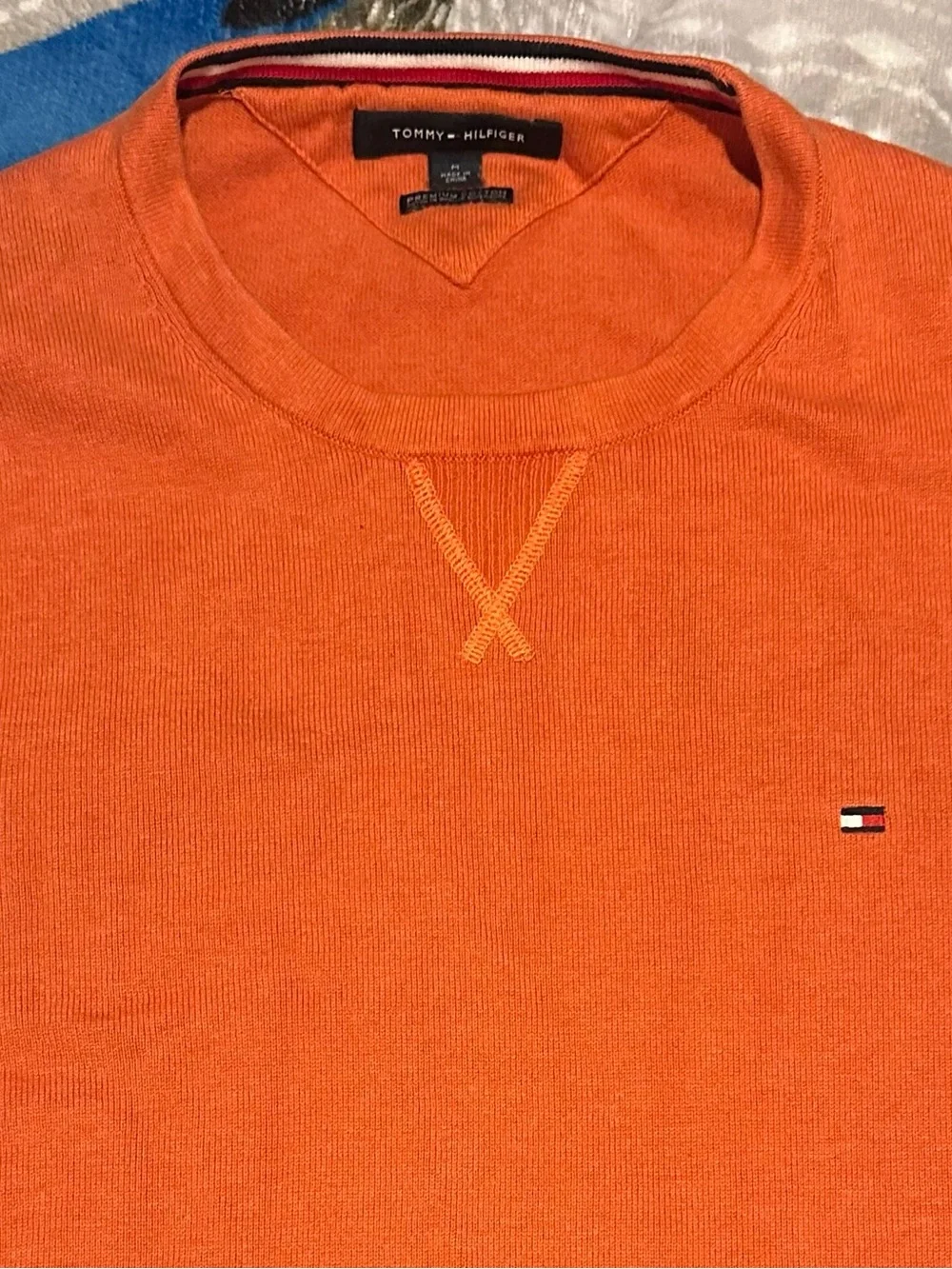 Tommy Hilfiger Orange Crewneck Sweater with Chest Flag